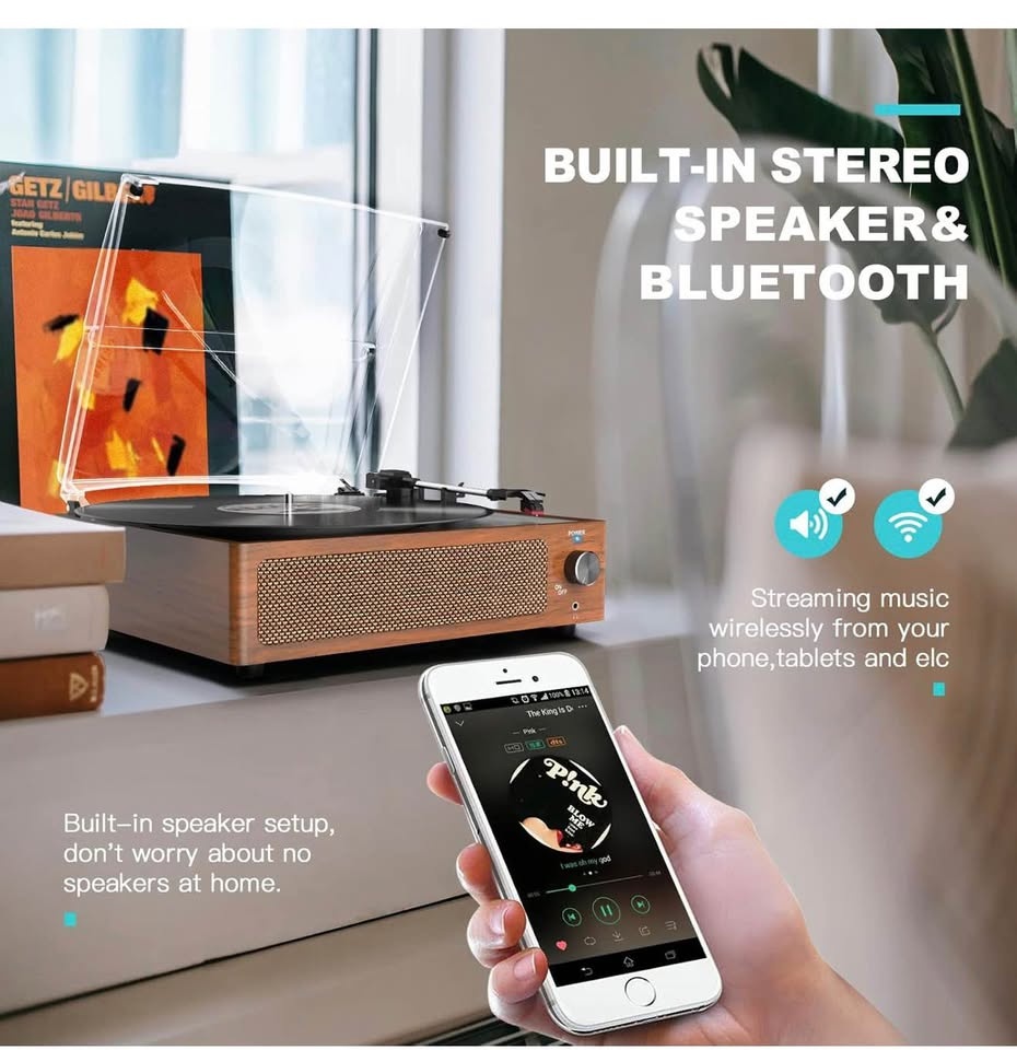 Vintage Vinyl Record Player with Speaker & Bluetooth - photo 3