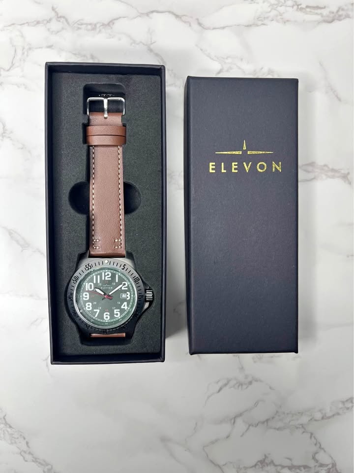 Elevon Aviator Men's Watch Green Dial Brown Leather Strap