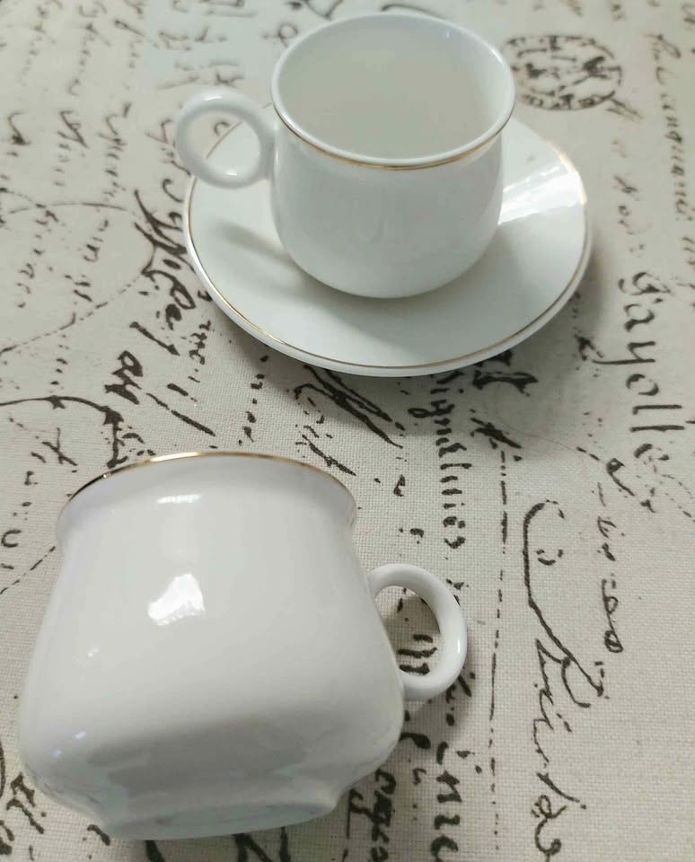 Karaca Canan White and Gold Turkish Coffee Espresso Cups (Set of