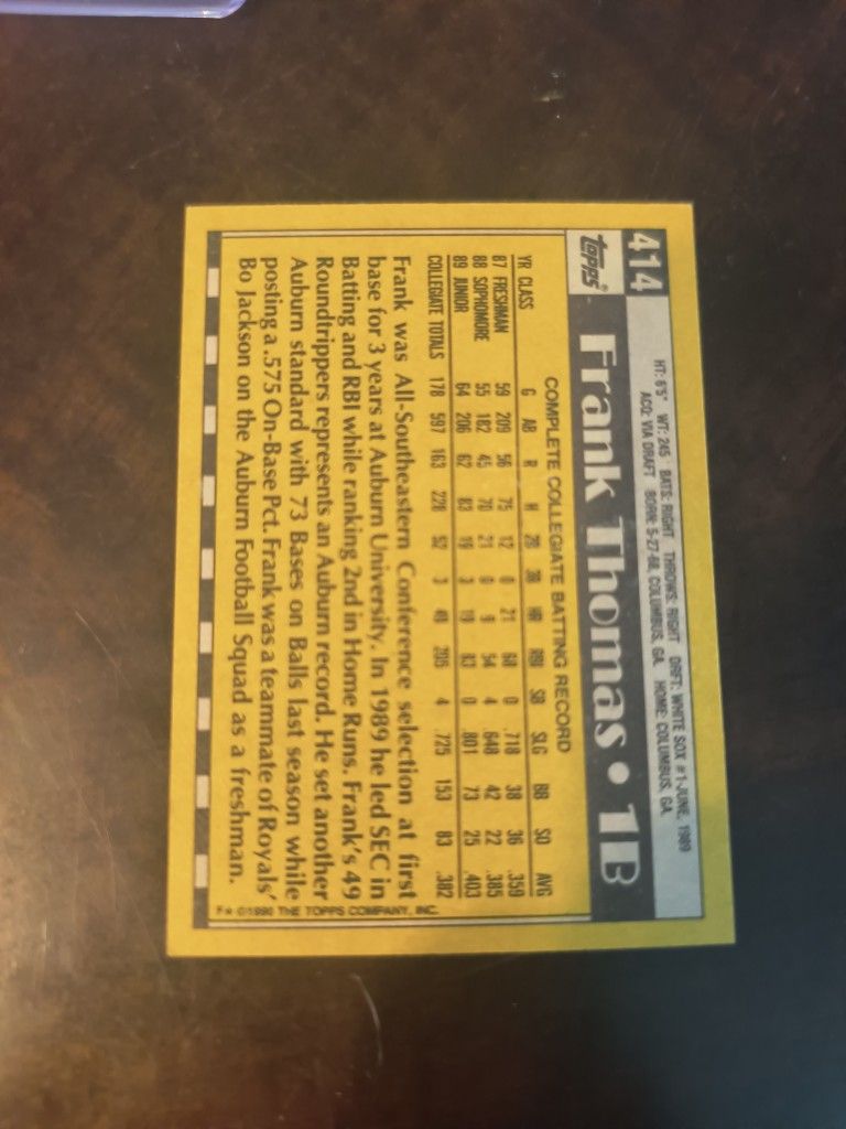 1990 Frank Thomas Rookie Card - Mint Condition - photo 2