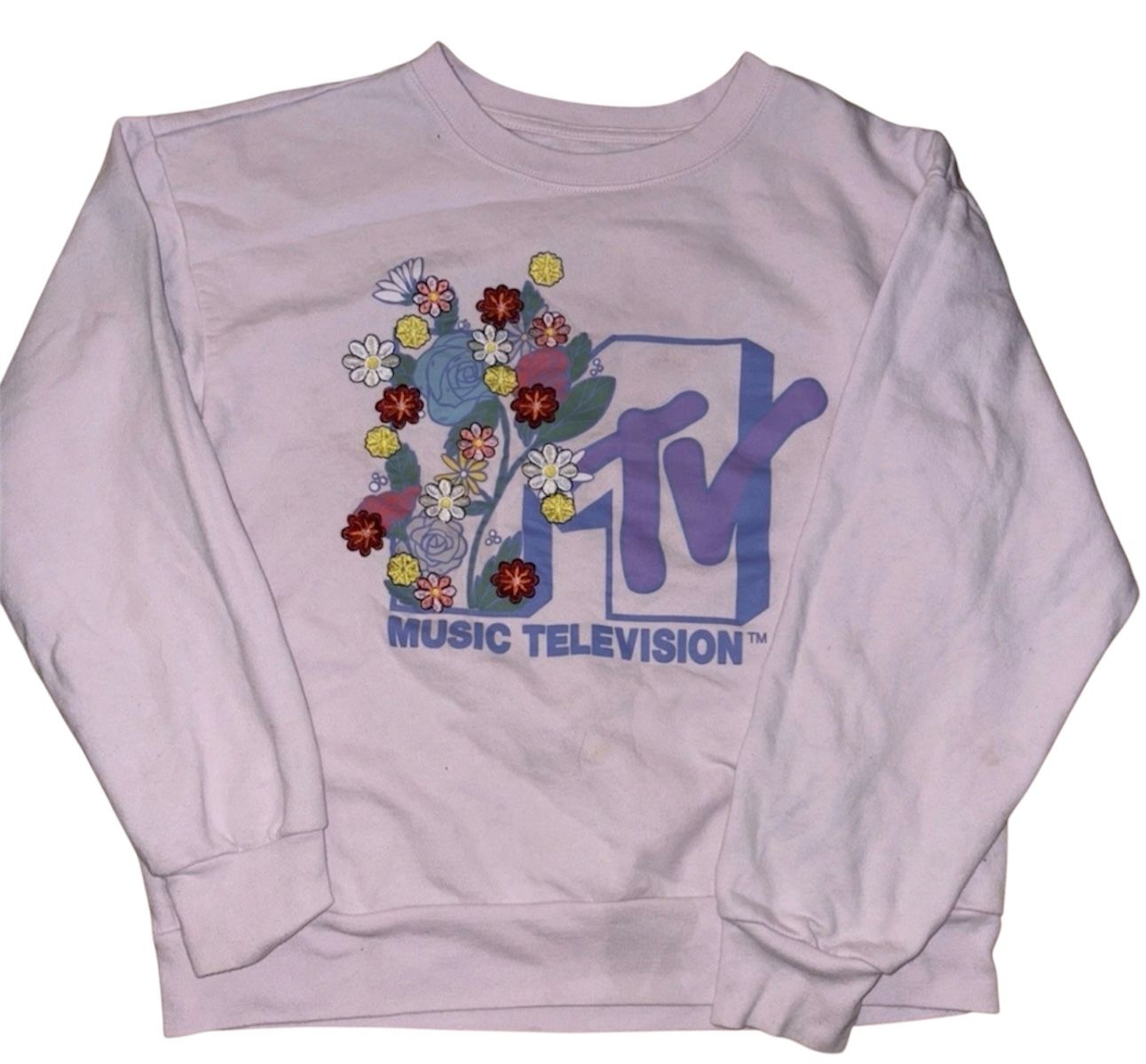 MTV Music Television Pink Embroidered Floral Sweatshirt | Women’