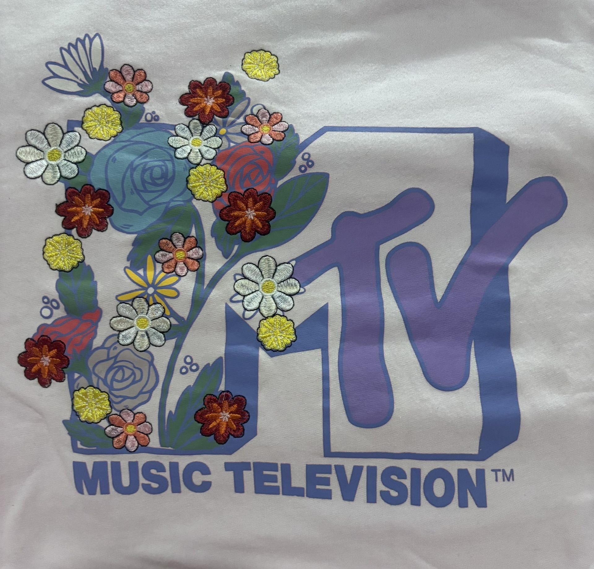 MTV Music Television Pink Embroidered Floral Sweatshirt | Women’ - photo 3