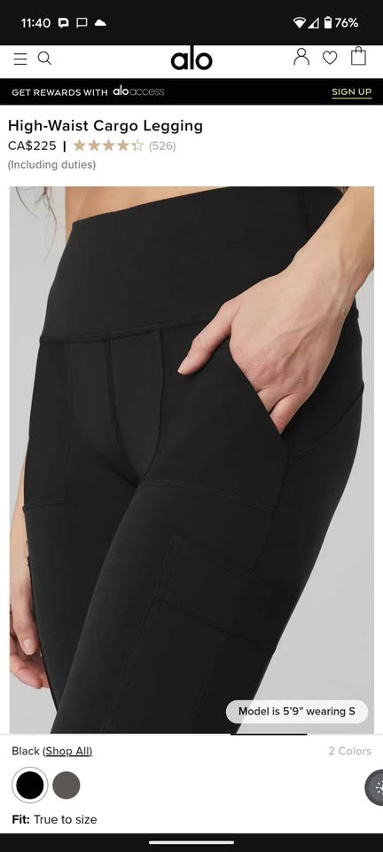 Alo High Waist Cargo Leggings - Black, Size S - photo 3