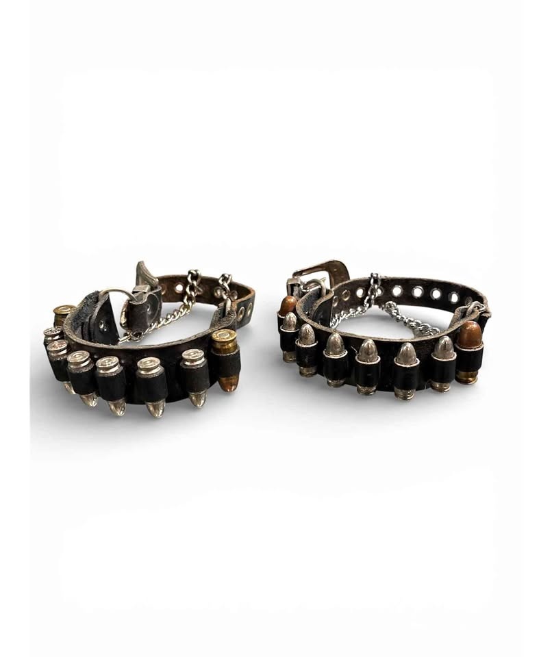 Set of Leather bandolier-style dog collars with bullets