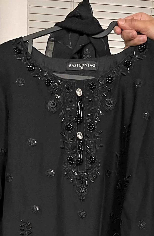 3 pcs black moti work suit