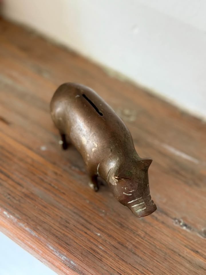 Vintage Solid Brass Piggy Bank Sculpture - photo 2
