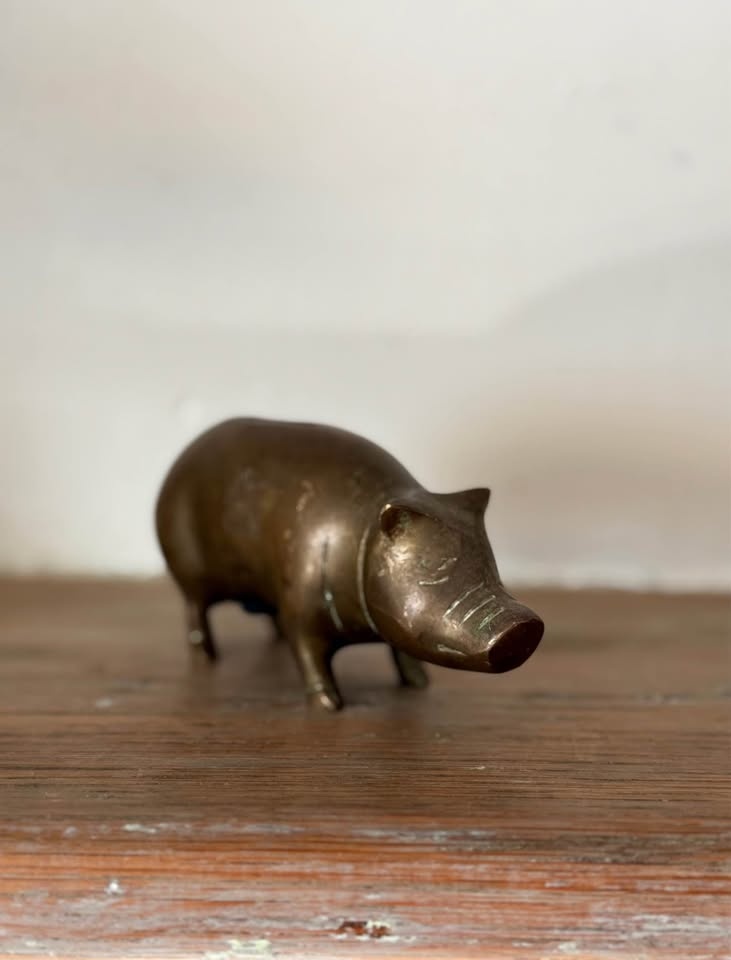Vintage Solid Brass Piggy Bank Sculpture - photo 3