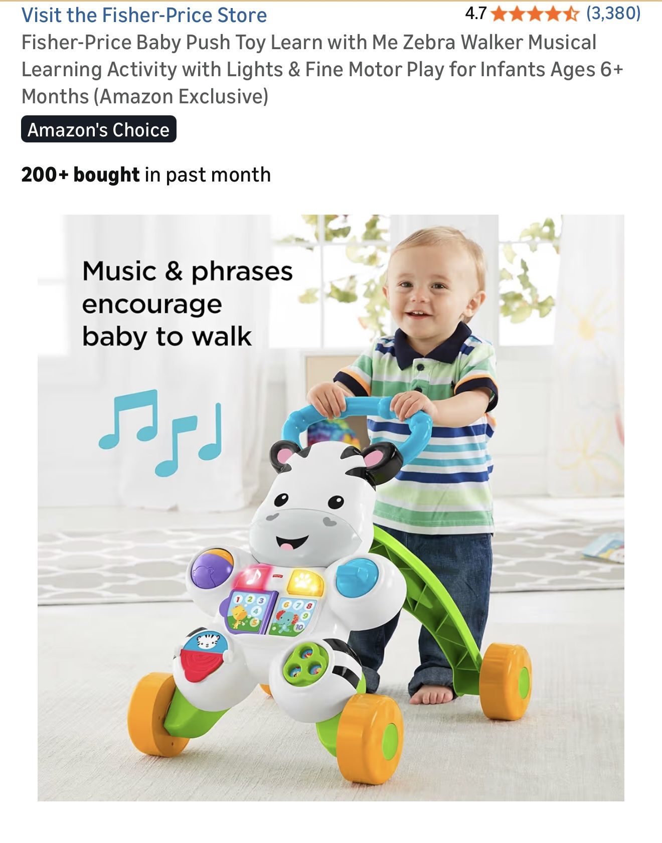 Fisher-Price Baby Push Toy Zebra Walker - photo 3