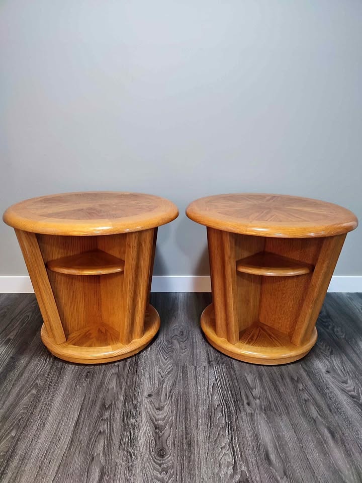 Art Deco Revival / Post-Modern Oak End Tables