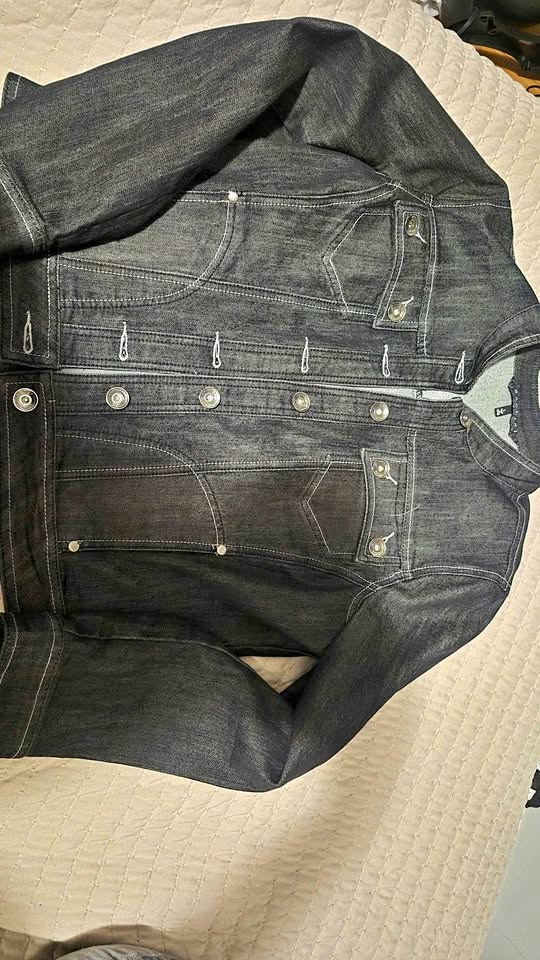 BACCINI Dark Wash Denim Jacket L White Stitching
