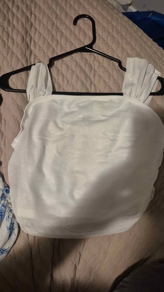 Blue White Floral Mesh Crop Tops lrg - photo 2