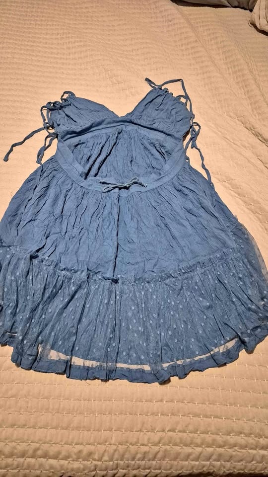 Blue Tie Strap Crinkle Dress med