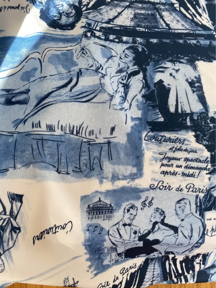 Blue and white polyester Parisian motif fabric - photo 3