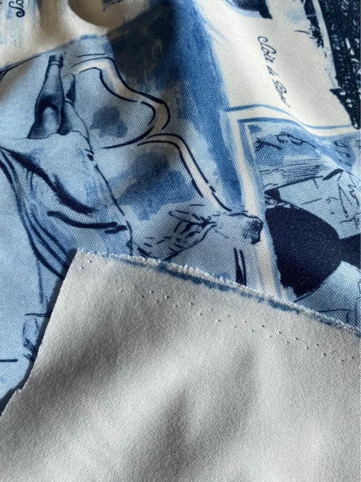 Blue and white polyester Parisian motif fabric - photo 4