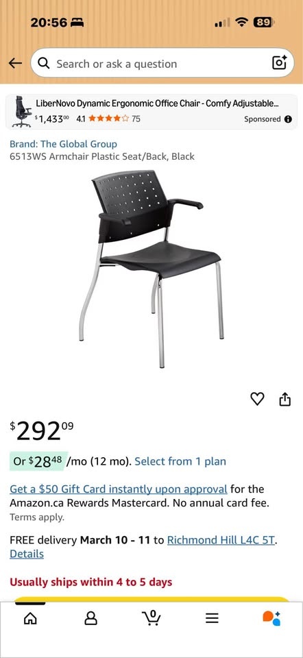 Armchair Plastic Seat/Back, Black - photo 4