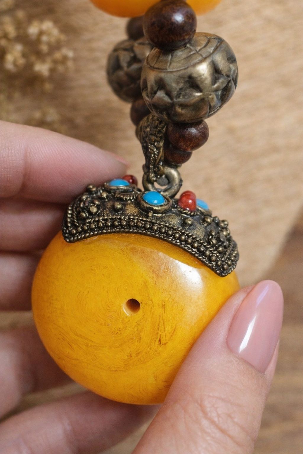 Vintage Boho Statement Necklace with Faux Amber Pendant - photo 4