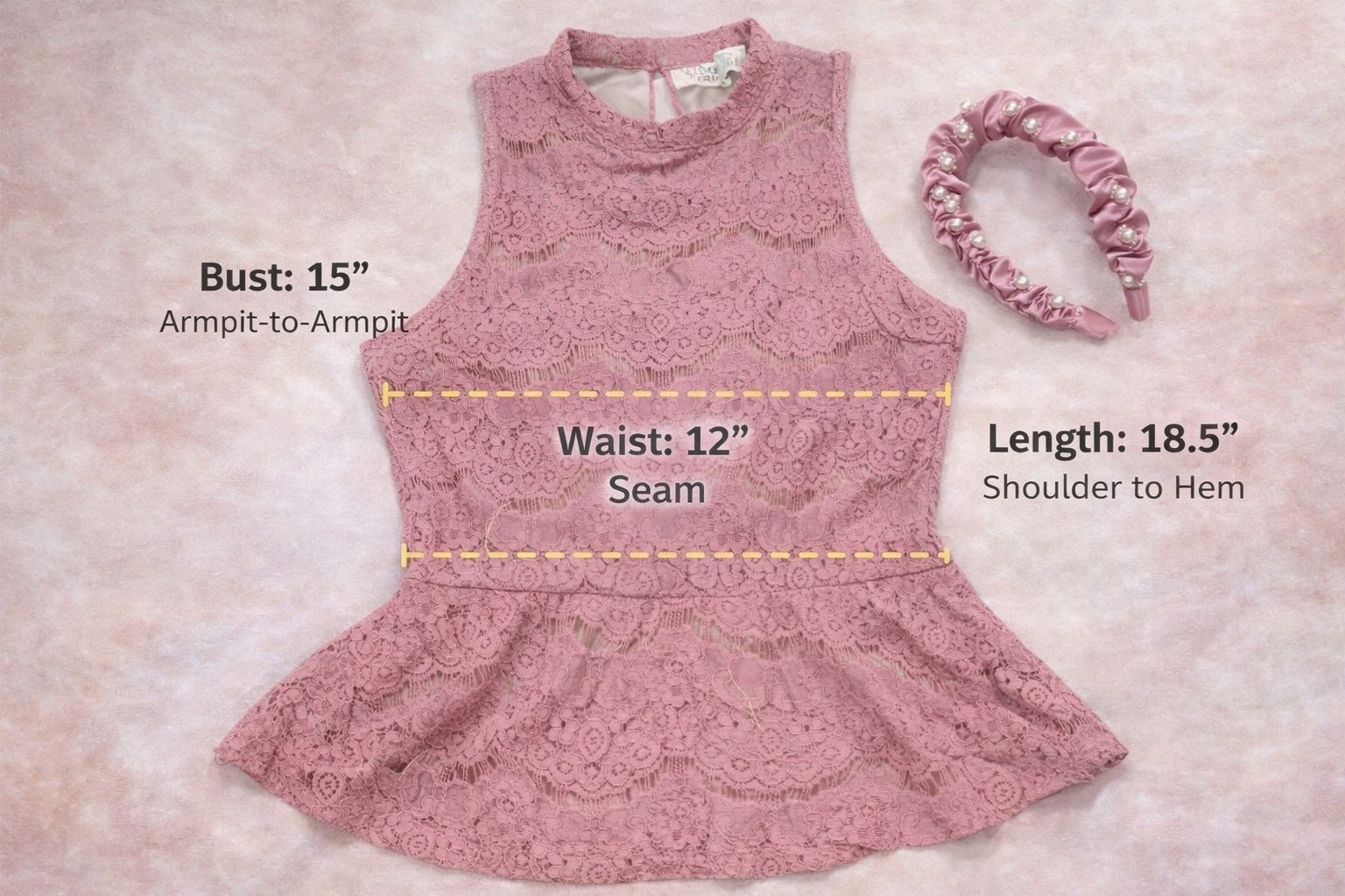 Love, Fire Mauve Lace Peplum Top + Scrunchie Pearl Headband | Si