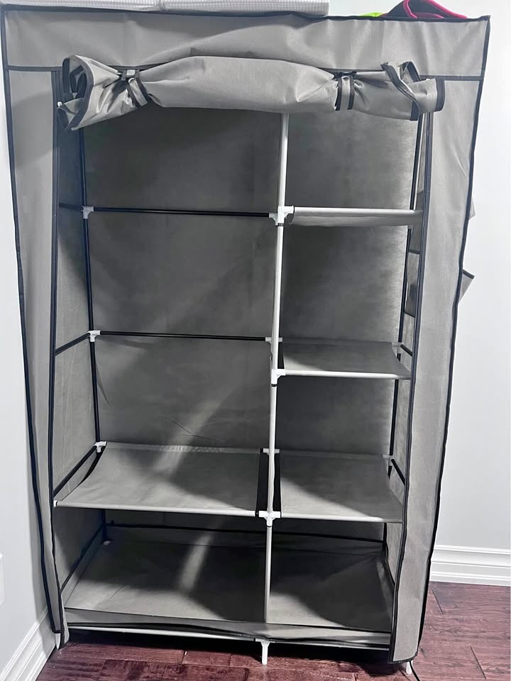 Wardrobe Closet Organizer with Cover, Rods & Shelves