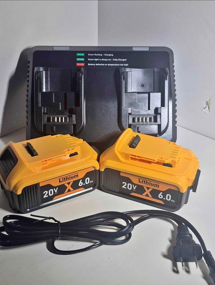 6 Ah 20V lithium Replacement for Dewalt battery with 2 port char
