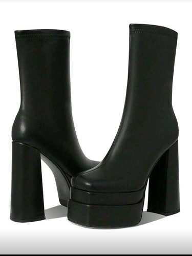 Women Platform Boots 5.5" Height. Square Toe High Heel Size US6 - photo 4