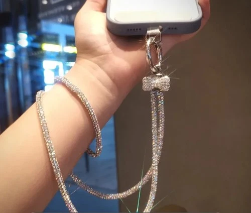 Nylon Lanyard with Rhinestone Bow for Mobile Phone Neck Strap
