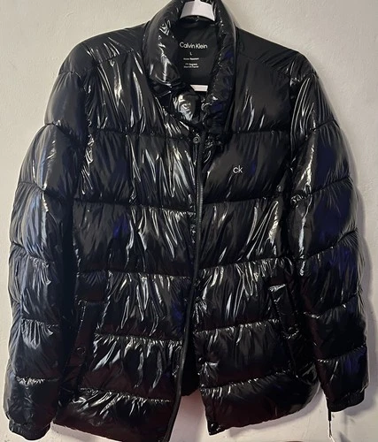 Calvin Klein Shiny Black Puffer Jacket Women's Large - photo 2