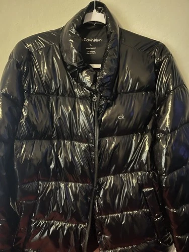 Calvin Klein Shiny Black Puffer Jacket Women's Large - photo 3