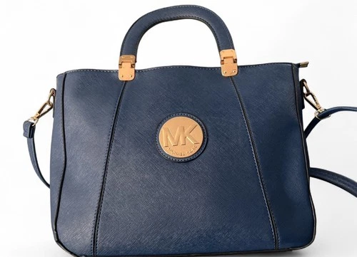 Large Blue Faux Leather Shoulder Bag