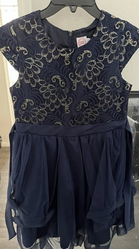 Girls Navy & Gold Party Dress – Size 14