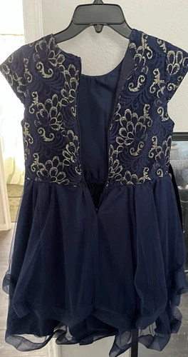 Girls Navy & Gold Party Dress – Size 14 - photo 3