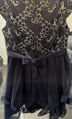 Girls Navy & Gold Party Dress – Size 14 - photo 5