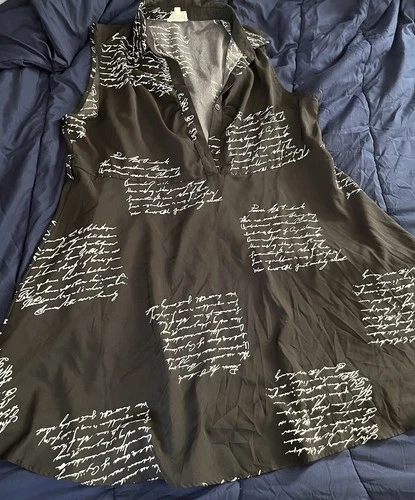 Black Sleeveless Dress with White Script Print