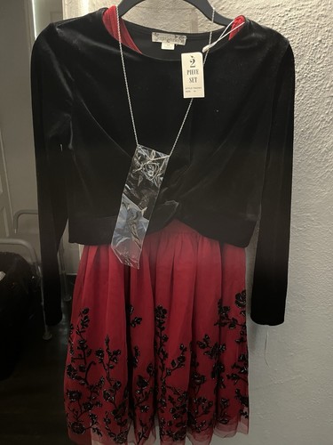 Vintage Kids 2-Piece Holiday Set – Red Dress + Black Velvet Swea