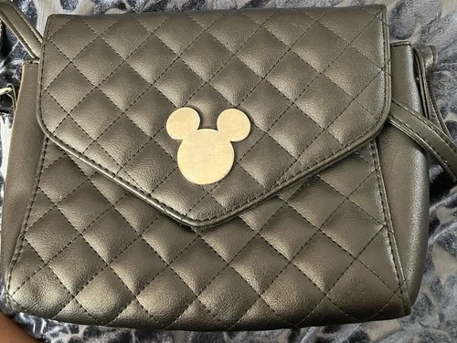 Quilted Black Clutch with Silver Mouse Head Accent