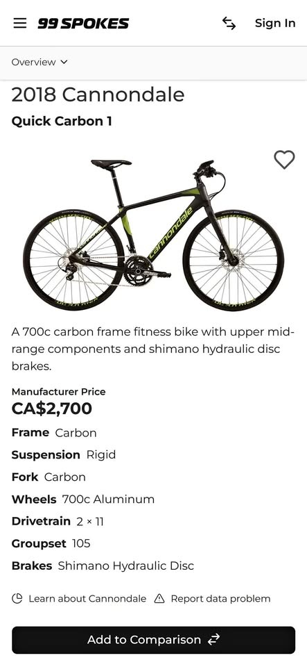 Full-Carbon Cannondale Hybrid Bike - Like New (L-XL)
