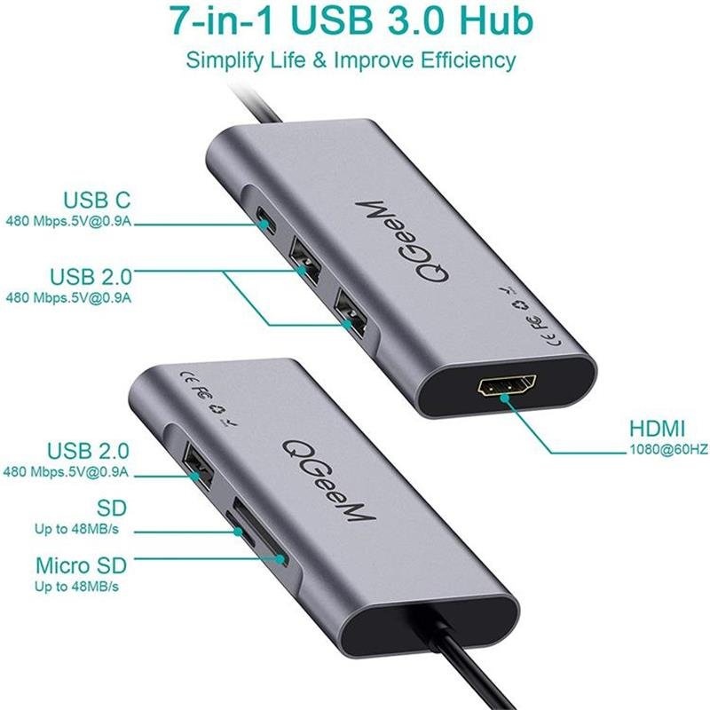 QGeeM 7-In-1 USB 3.0 HUB Docking Station Adapter - photo 2