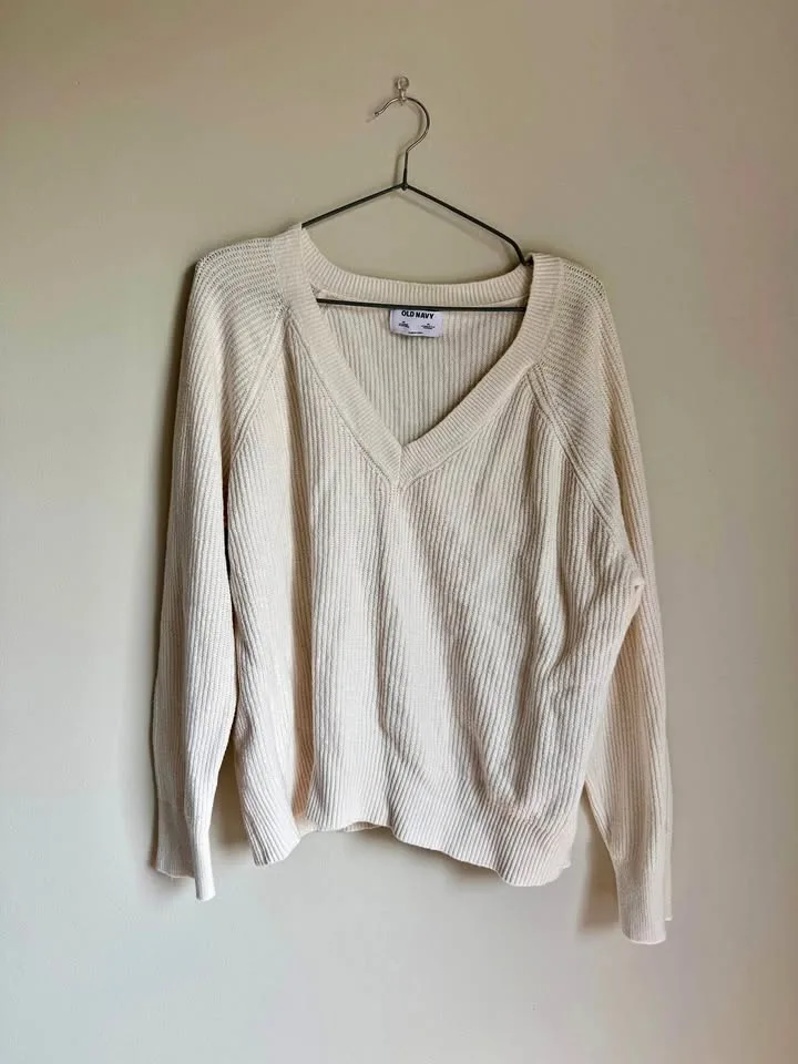 old navy v neck sweater - white thumbnail
