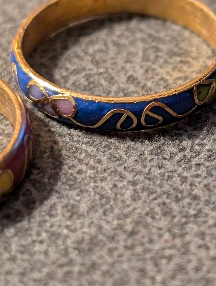 3 Cloissone and Brass Rings sz 4 - photo 2