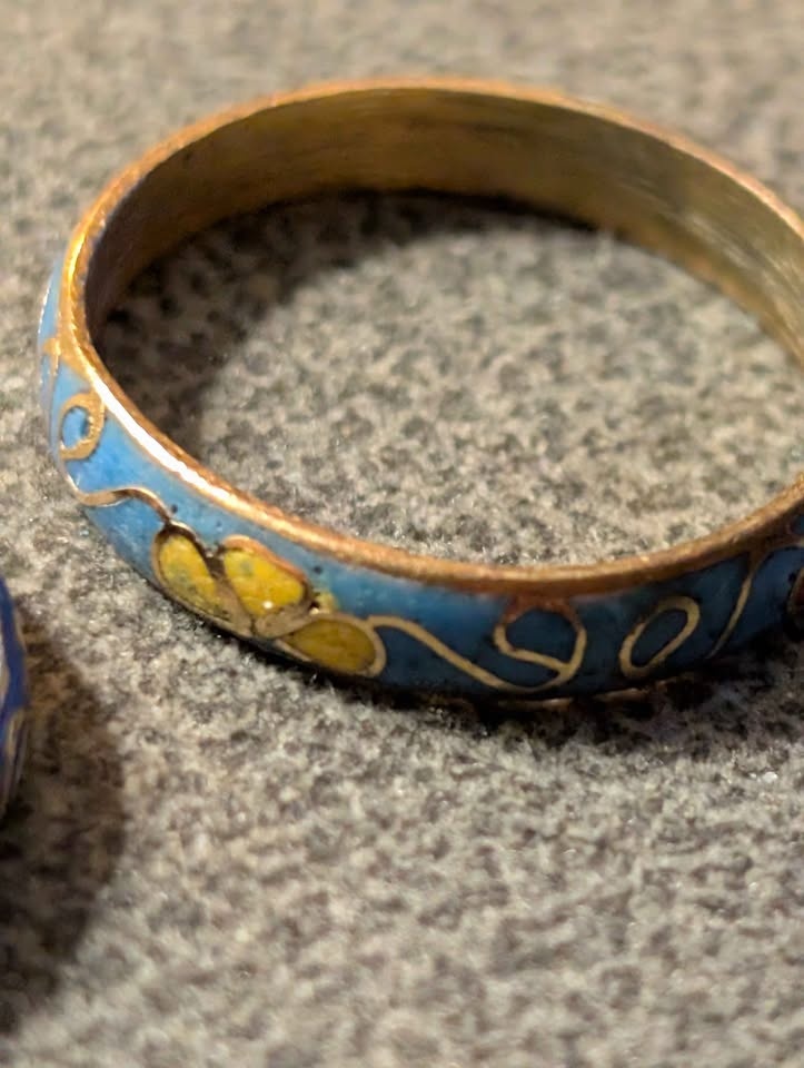 3 Cloissone and Brass Rings sz 4 - photo 4