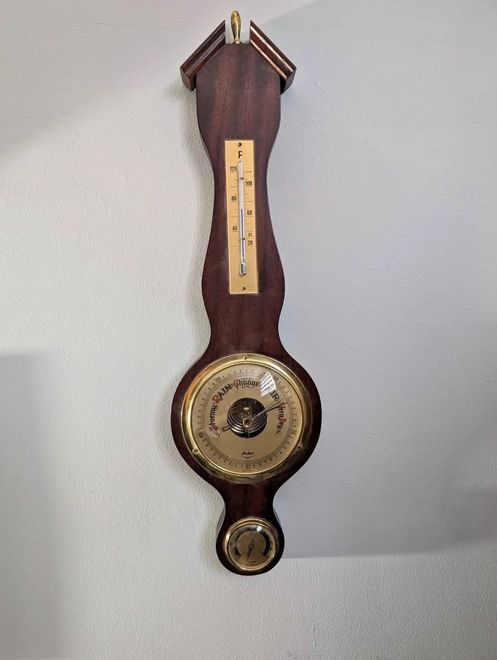 German Wood and Brass Barometer, Hygrometer Thermometer