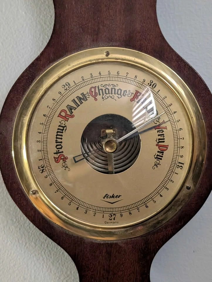 German Wood and Brass Barometer, Hygrometer Thermometer - photo 3