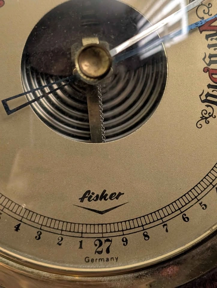 German Wood and Brass Barometer, Hygrometer Thermometer - photo 4
