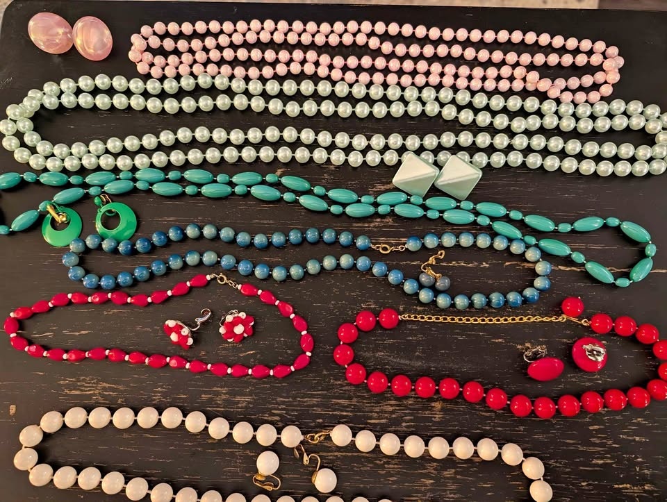 Lot of Colourful Beaded 80's Necklaces and Eartings