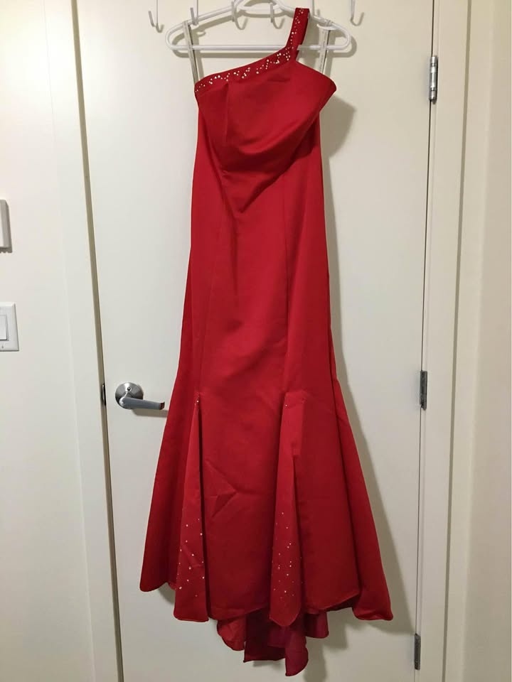 A-Symmetrical Strap Red Grad Dress