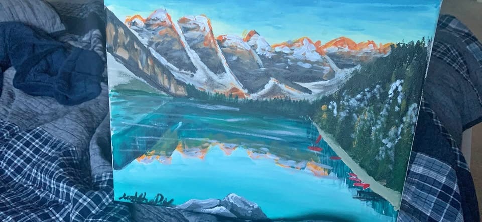 Sunset at Moraine Lake: Original Acrylic Landscape Painting