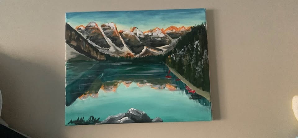Sunset at Moraine Lake: Original Acrylic Landscape Painting - photo 2