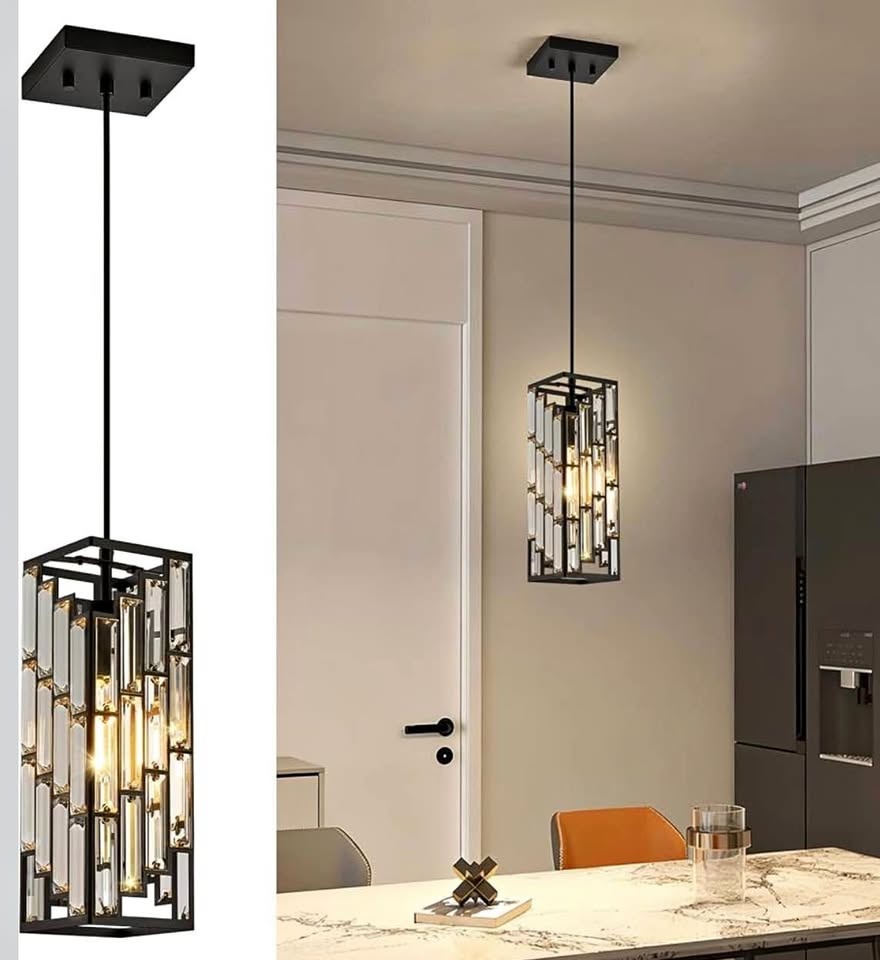 Modern Crystal Pendant Light - Black Frame