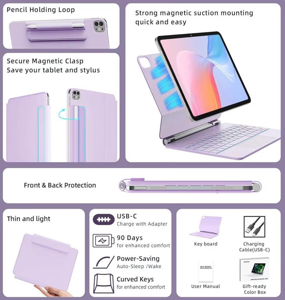 Purple Floating Keyboard Case for iPad Pro 11 / iPad Air - photo 5