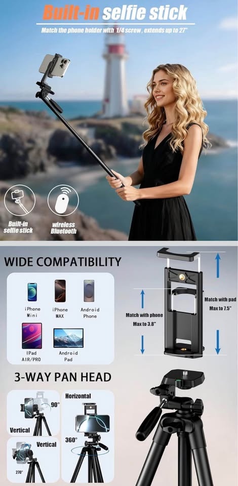 KINGJOY Camera Phone Tripod Selfie Stick Remote - photo 4