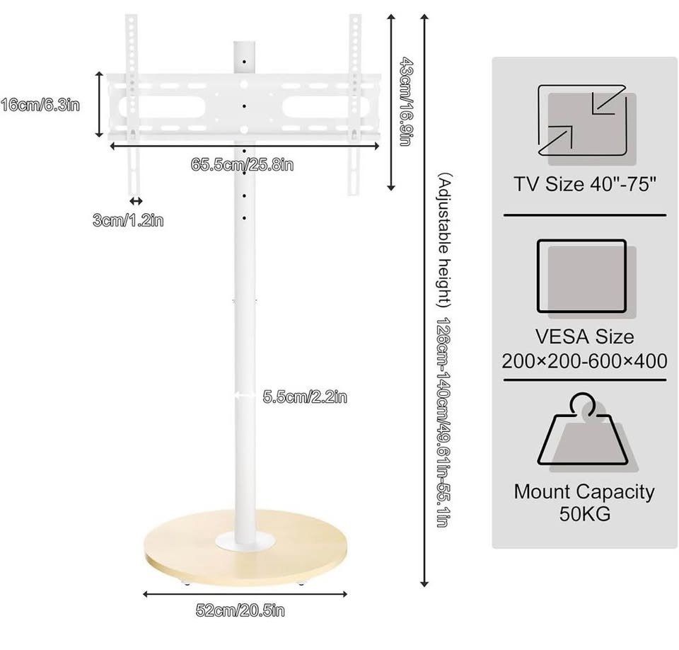 Modern Floor TV Stand for 40-75 inch TVs with Wood Base - photo 3